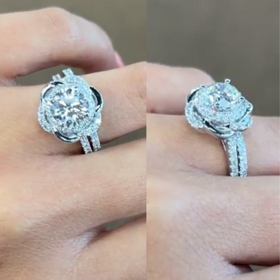 Custom Floral Wedding Set in 14kt White Gold (The Agota)