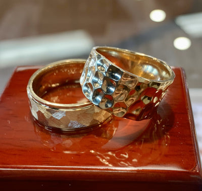 Custom Yellow-Gold Hammered Band Ring