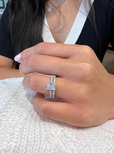 Custom Radiant Center Wedding Set in 14k White Gold