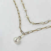 Paperclip Single Link Pearl Necklace