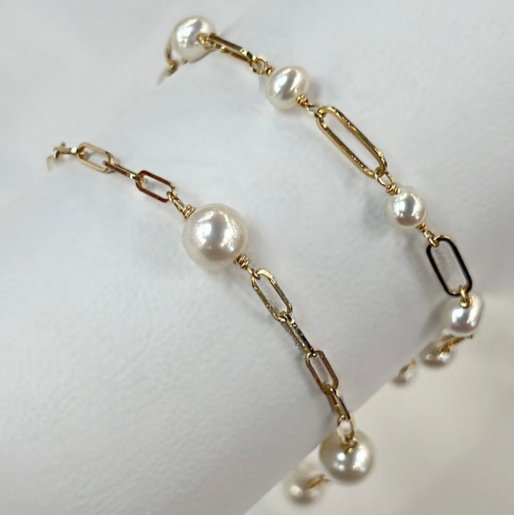 Pearl Single Link Paperclip Bracelet
