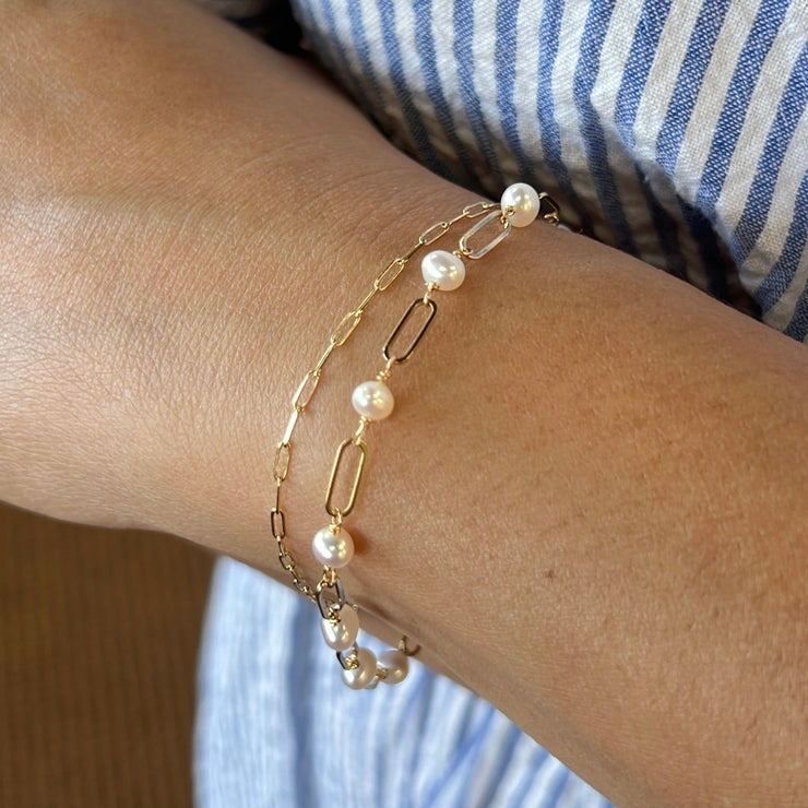 Pearl Single Link Paperclip Bracelet