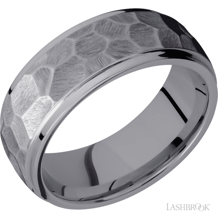 8 mm wide Domed Stepped Down Edges Tantalum band.