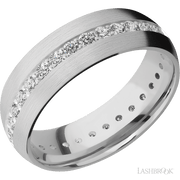 7 mm wide/Domed/14K White Gold band with an Eternity arrangement of .03 carat Round Diamond stones in a Bead Channel setting.