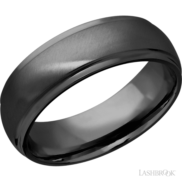 7 mm wide Domed Stepped Down Edges Zirconium band.