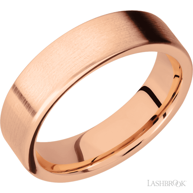 6 mm wide Flat 14K Rose Gold band.