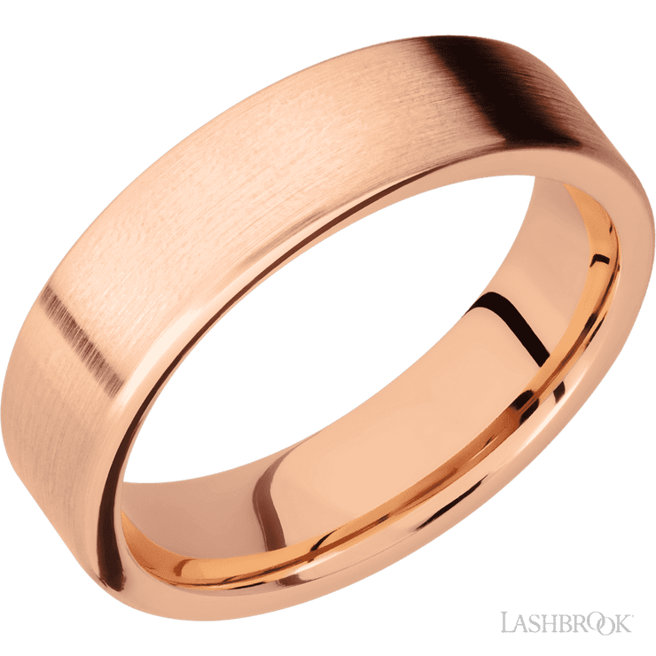 6 mm wide Flat 14K Rose Gold band.
