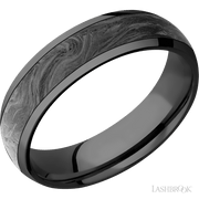 6 mm wide/Domed/Zirconium band with one 4 mm Centered inlay of Forged Carbon Fiber.