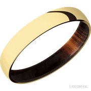 4 mm wide Domed 14K Yellow Gold band featuring a Cocobolo sleeve.