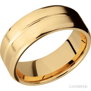 8 mm wide Beveled with Center Accent Groove 14K Yellow Gold band.