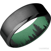 8 mm wide High Bevel Zirconium band featuring a Squatch sleeve.