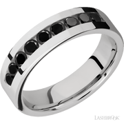 6 mm wide/Flat/Cobalt Chrome band with an  arrangement of 9, .1 carat Round Black Diamond stones in a Channel setting.