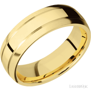 7 mm wide Domed with two accent grooves 14K Yellow Gold band.