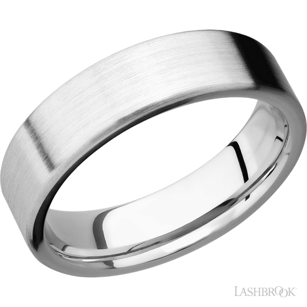 6 mm wide Flat 14K White Gold band.
