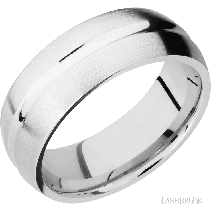 8 mm wide Domed Center Concave 14K White Gold band.