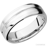 7 mm wide Beveled with Center Accent Groove 14K White Gold band.