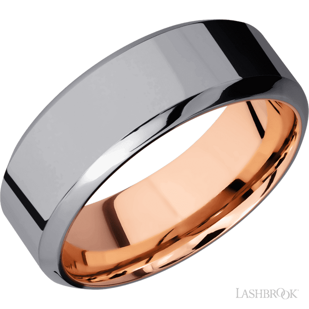 8 mm wide High Bevel Tantalum band featuring a 14K Rose Gold sleeve.