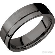 7 mm wide Flat with Off Center Accent Groove Tantalum Noir band.