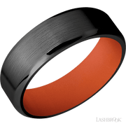7 mm wide Beveled Zirconium band featuring a Hunter Orange sleeve.
