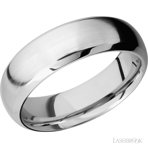 7 mm wide Domed Bevel 14K White Gold band.