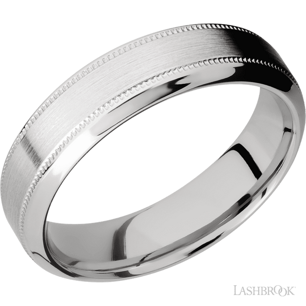6 mm wide High Bevel Milgrain 14K White Gold band.