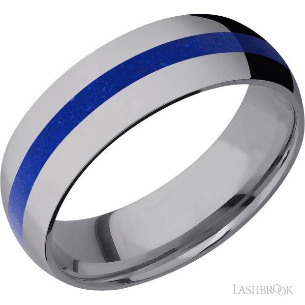 7 mm wide/Domed/Tantalum band with one 2 mm Centered inlay of Lapis.