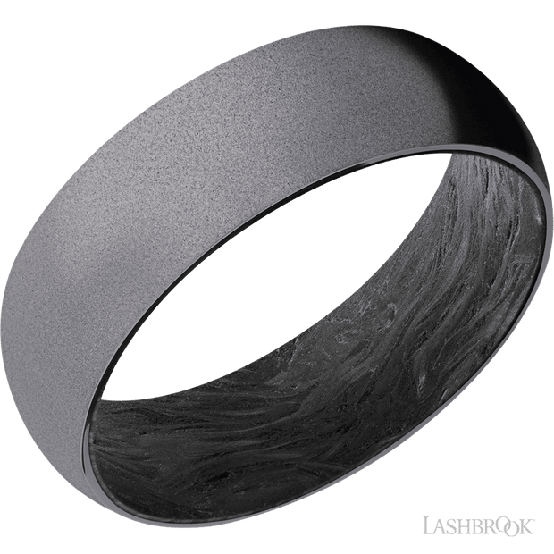 7 mm wide Domed Tantalum band featuring a Forged Carbon Fiber sleeve.