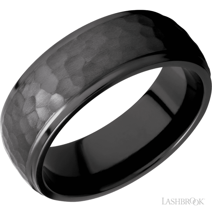 8 mm wide Domed Stepped Down Edges Zirconium band.