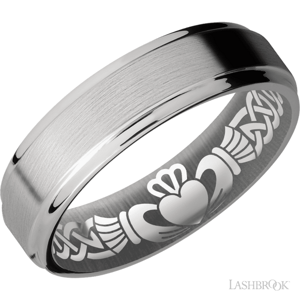 6 mm wide Flat Grooved Edges Titanium band.