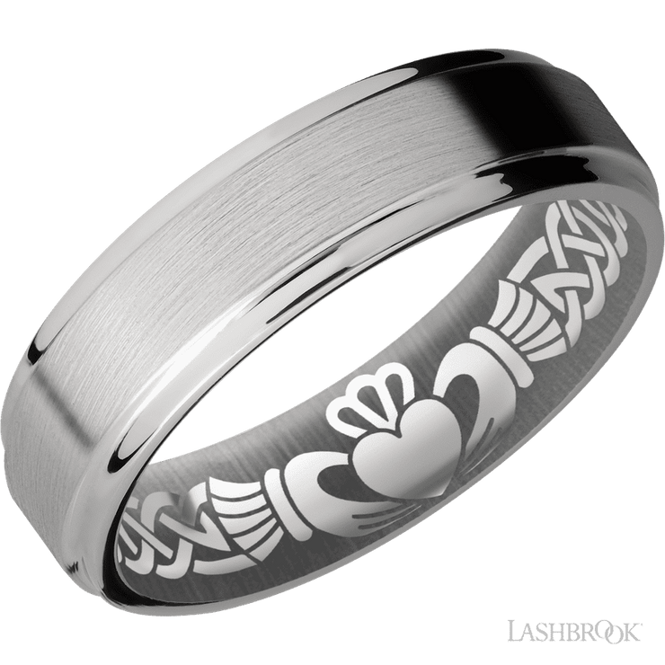 6 mm wide Flat Grooved Edges Titanium band.