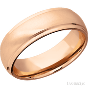 7 mm wide Domed Stepped Down Edges 14K Rose Gold band.