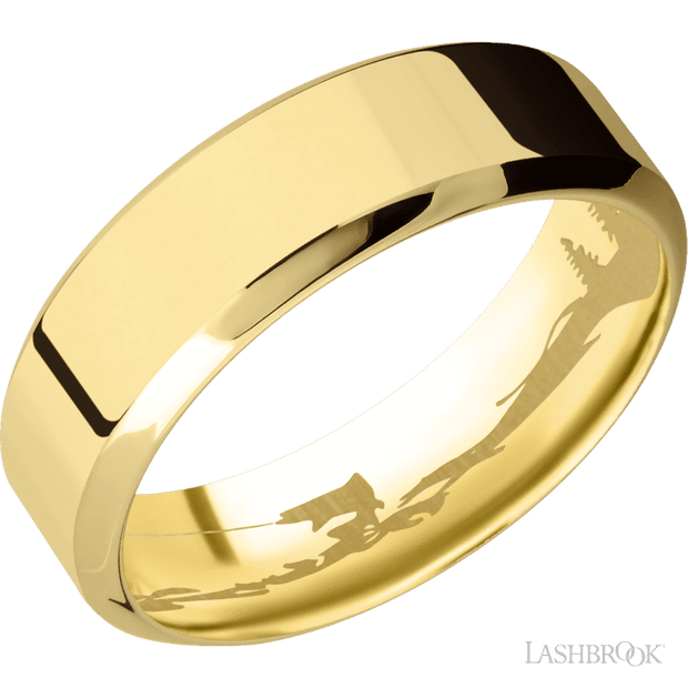 7 mm wide High Bevel 14K Yellow Gold band.