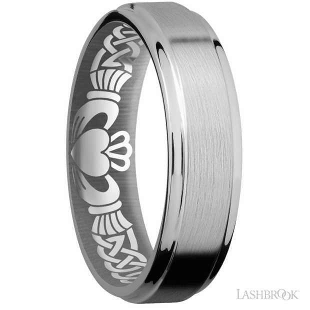 6 mm wide Flat Grooved Edges Titanium band.