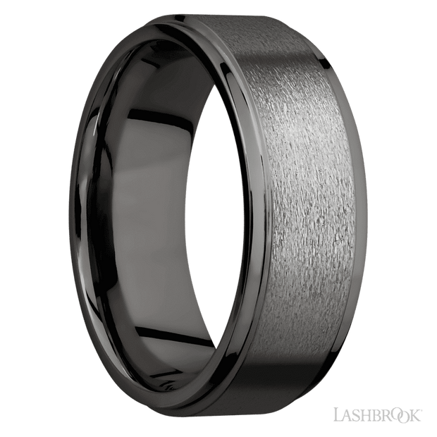 8 mm wide Flat Grooved Edges Tantalum Noir band.