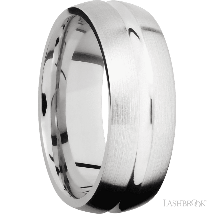 8 mm wide Domed Center Concave 14K White Gold band.