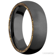 7 mm wide/Domed/Zirconium band with two 1 mm Side inlays of Alaskan Gold Nugget.