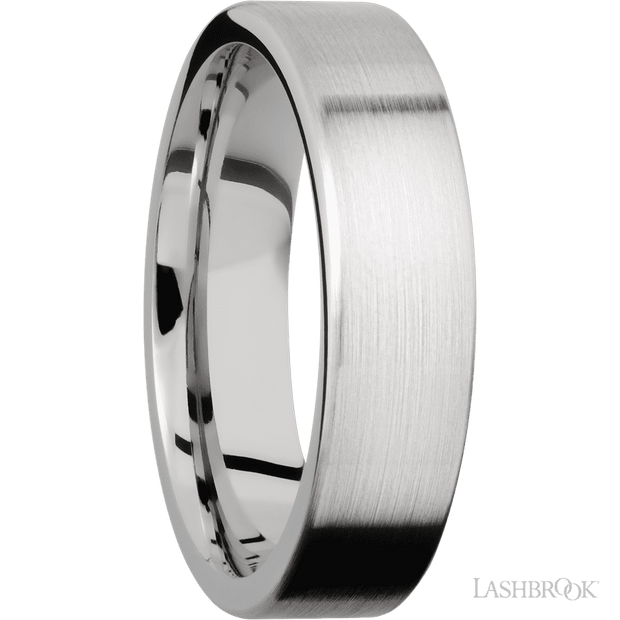 6 mm wide Flat 14K White Gold band.