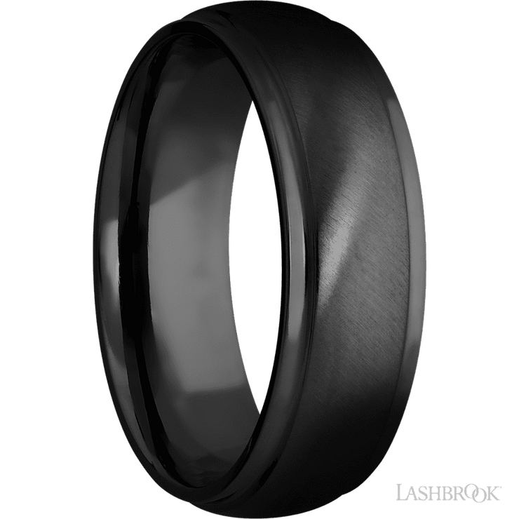 7 mm wide Domed Stepped Down Edges Zirconium band.