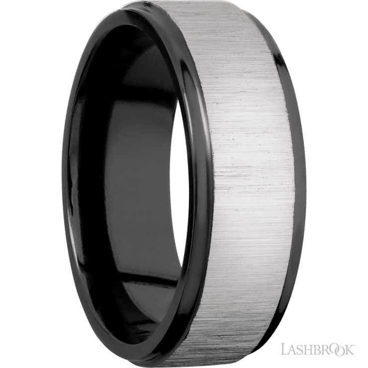 8 mm wide Flat Grooved Edges Zirconium band.