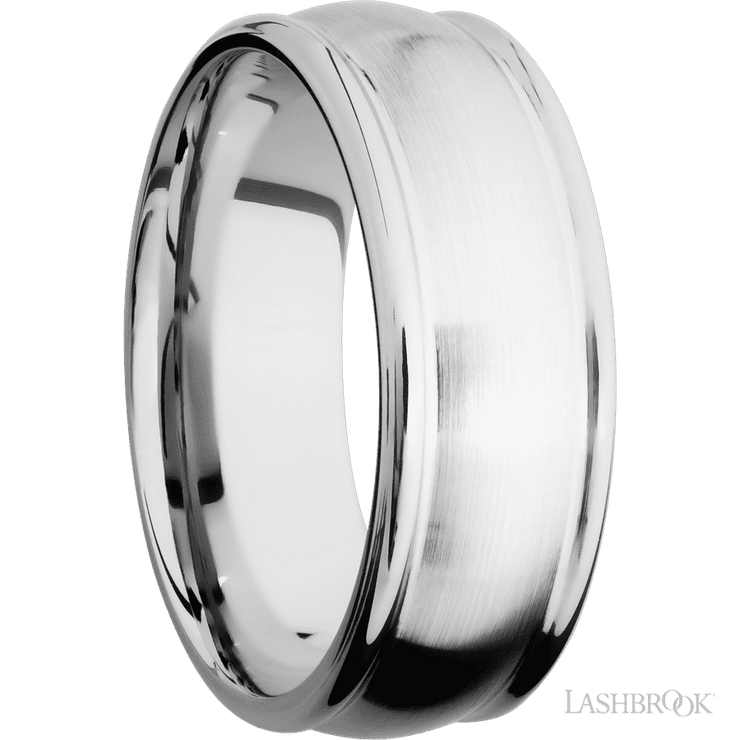 8 mm wide Domed Rounded Edges 14K White Gold band.