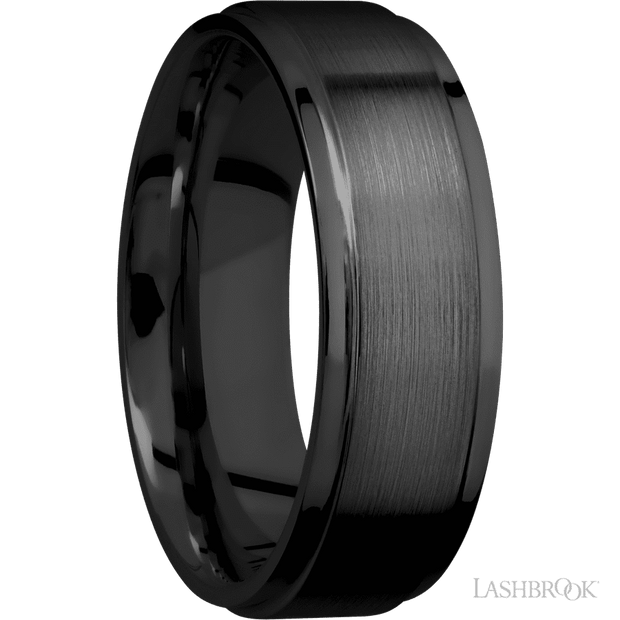7 mm wide Flat Grooved Edges Zirconium band.