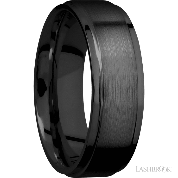 7 mm wide Flat Grooved Edges Zirconium band.