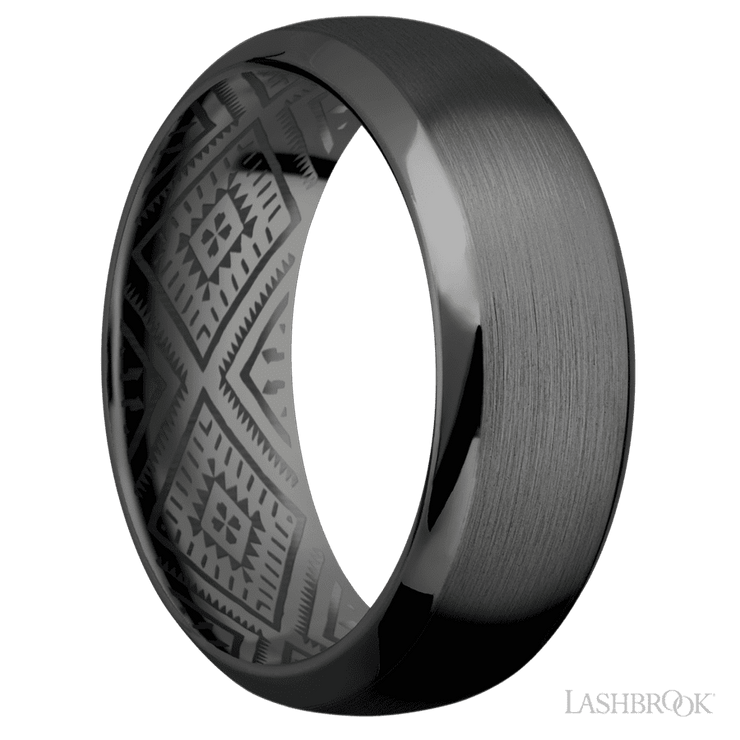 8 mm wide Domed Bevel Zirconium band.