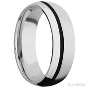 7 mm wide/Domed/Cobalt Chrome band with one 1 mm Off Center inlay of Black.