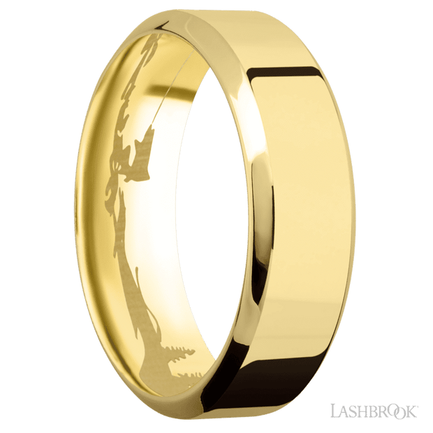 7 mm wide High Bevel 14K Yellow Gold band.