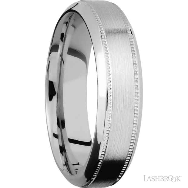 6 mm wide High Bevel Milgrain 14K White Gold band.