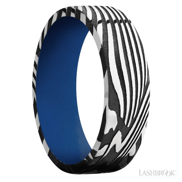 7 mm wide Flat Sunset band featuring a Royal Blue sleeve.