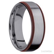 7 mm wide/Flat Grooved Edges/Tantalum band with two 1 mm Edge inlays of Crimson.
