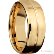 8 mm wide Beveled with Center Accent Groove 14K Yellow Gold band.