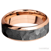 8 mm wide/High Bevel/14K Rose Gold band with one 5 mm Centered inlay of Zirconium.